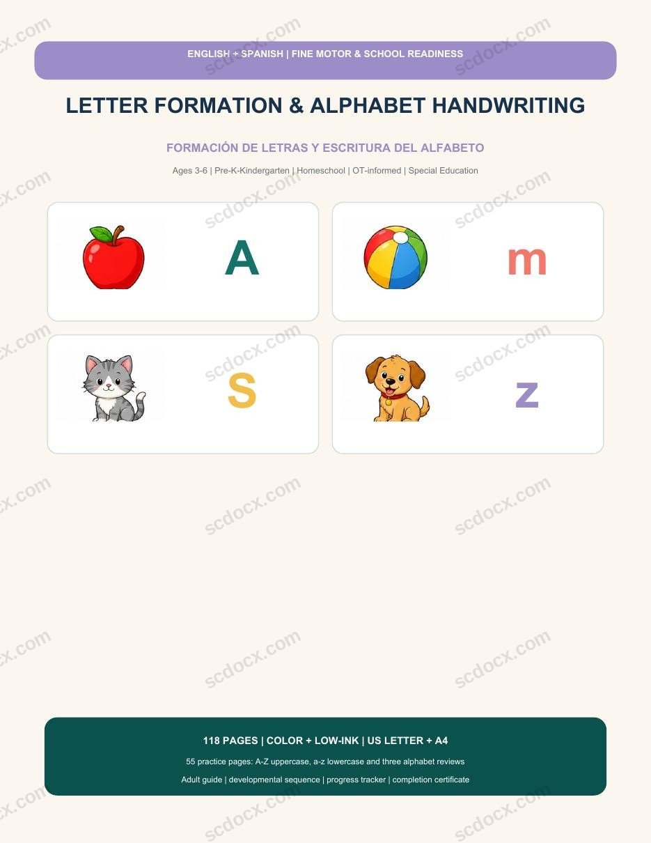 Bilingual Letter Formation & Alphabet Handwriting | English-Spanish | 236 Printable Pages