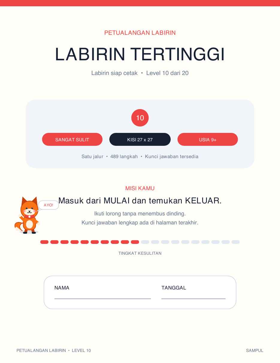 Labirin Kartun Bahasa Indonesia Gratis 10 - Labirin Tertinggi (Dengan Kunci Jawaban)