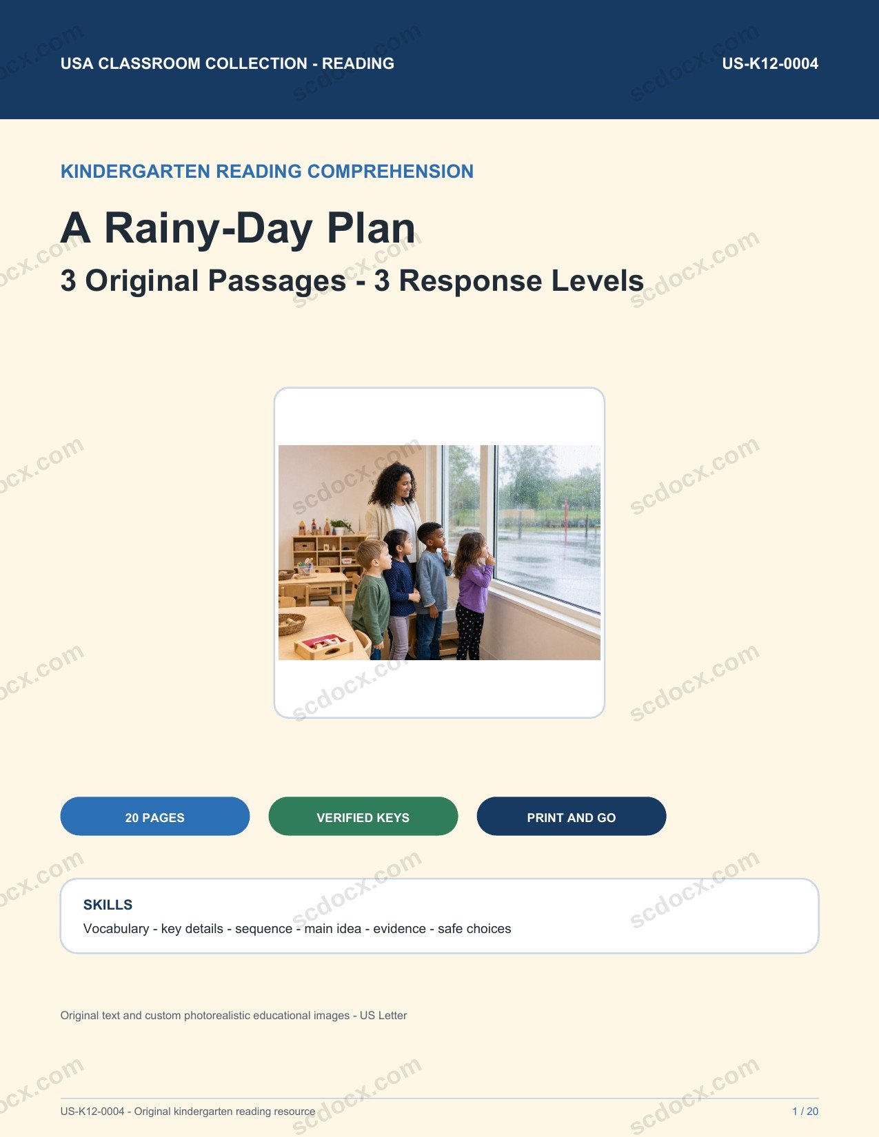 A Rainy-Day Plan | Kindergarten Reading Comprehension Passages | US-K12-0004