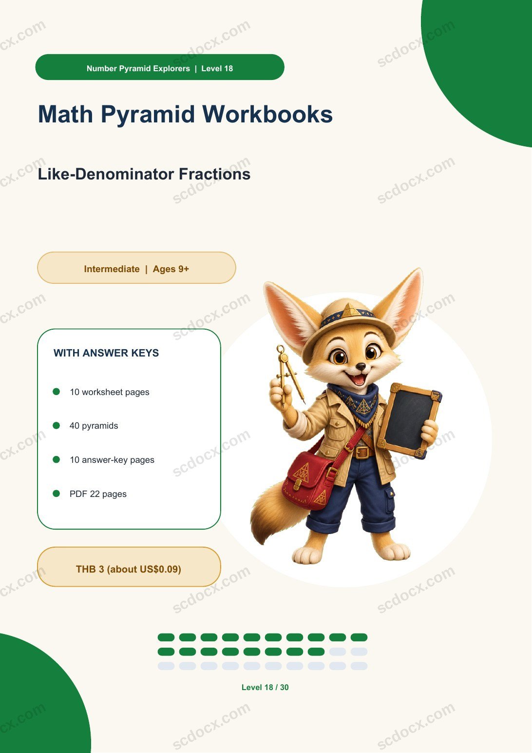 Math Pyramid Workbooks Level 18 | Like-Denominator Fractions with Answer Keys