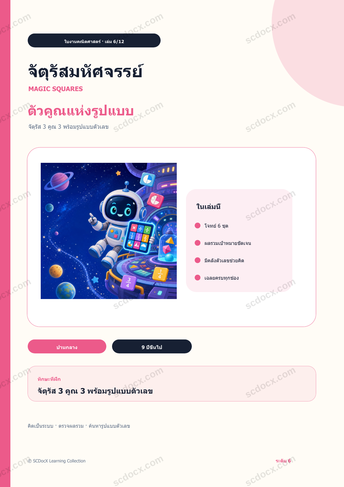 จัตุรัสมหัศจรรย์ ระดับ 6 | ตัวคูณแห่งรูปแบบ พร้อมเฉลย