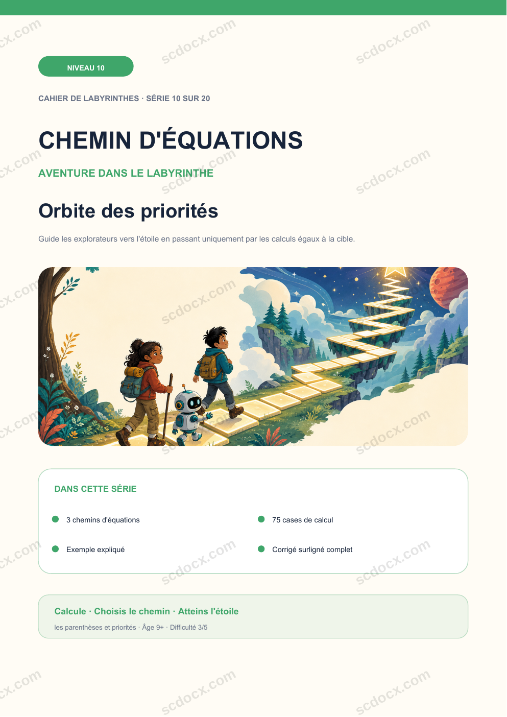 Chemin d'équations Niveau 10 | Orbite des priorités avec corrigé