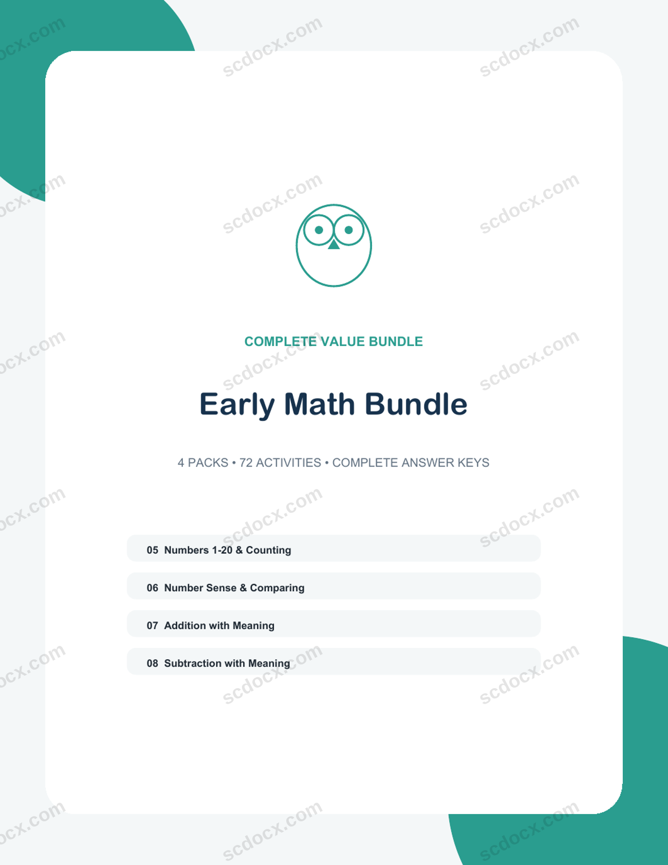 Early Math Bundle | 4 Packs, 72 Activities, 102 Pages | US Letter