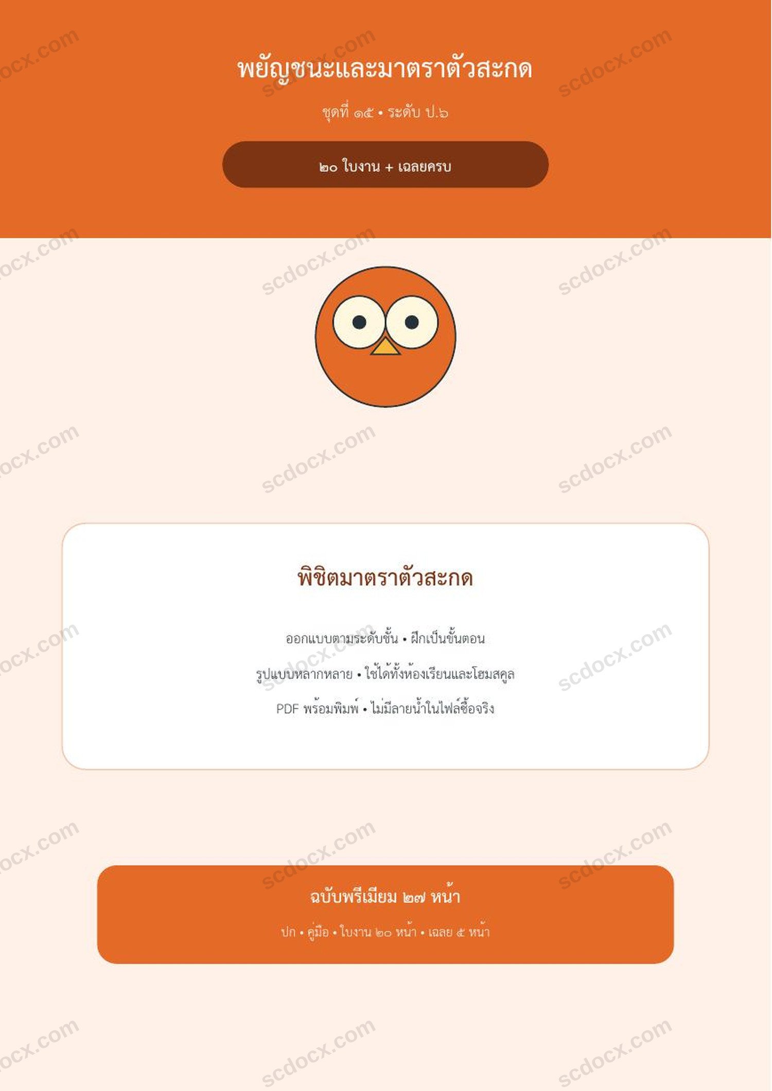 พยัญชนะและมาตราตัวสะกด ป.6 | พิชิตมาตราตัวสะกด | 20 ใบงาน + เฉลยครบ