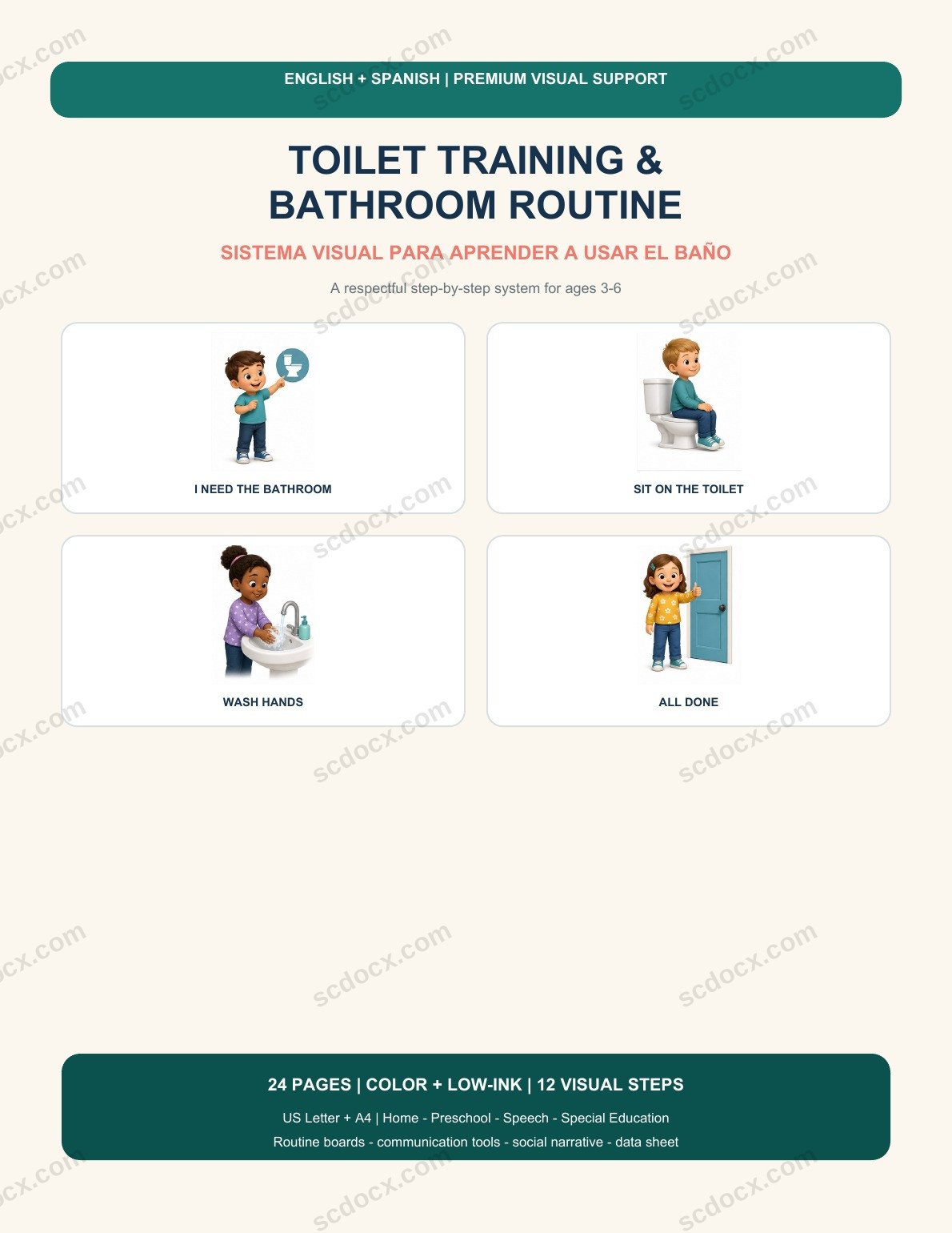 Toilet Training & Bathroom Routine Visual System | ชุดฝึกเข้าห้องน้ำ 2 ภาษา 24 หน้า