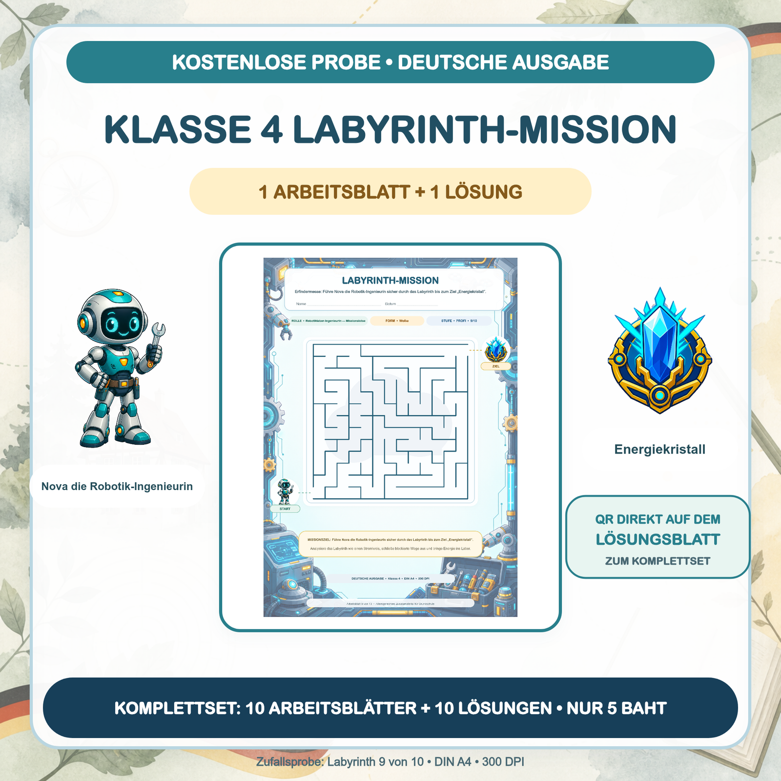KOSTENLOSE PROBE — Labyrinth-Missionen Deutsch: Klasse 4 (1 Arbeitsblatt + Lösung)