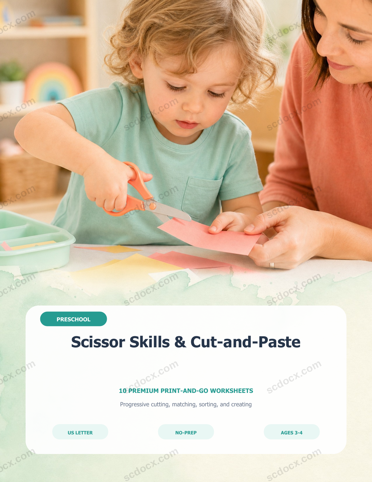 USA Scissor Skills & Cut-and-Paste | Preschool | 10 Premium Worksheets