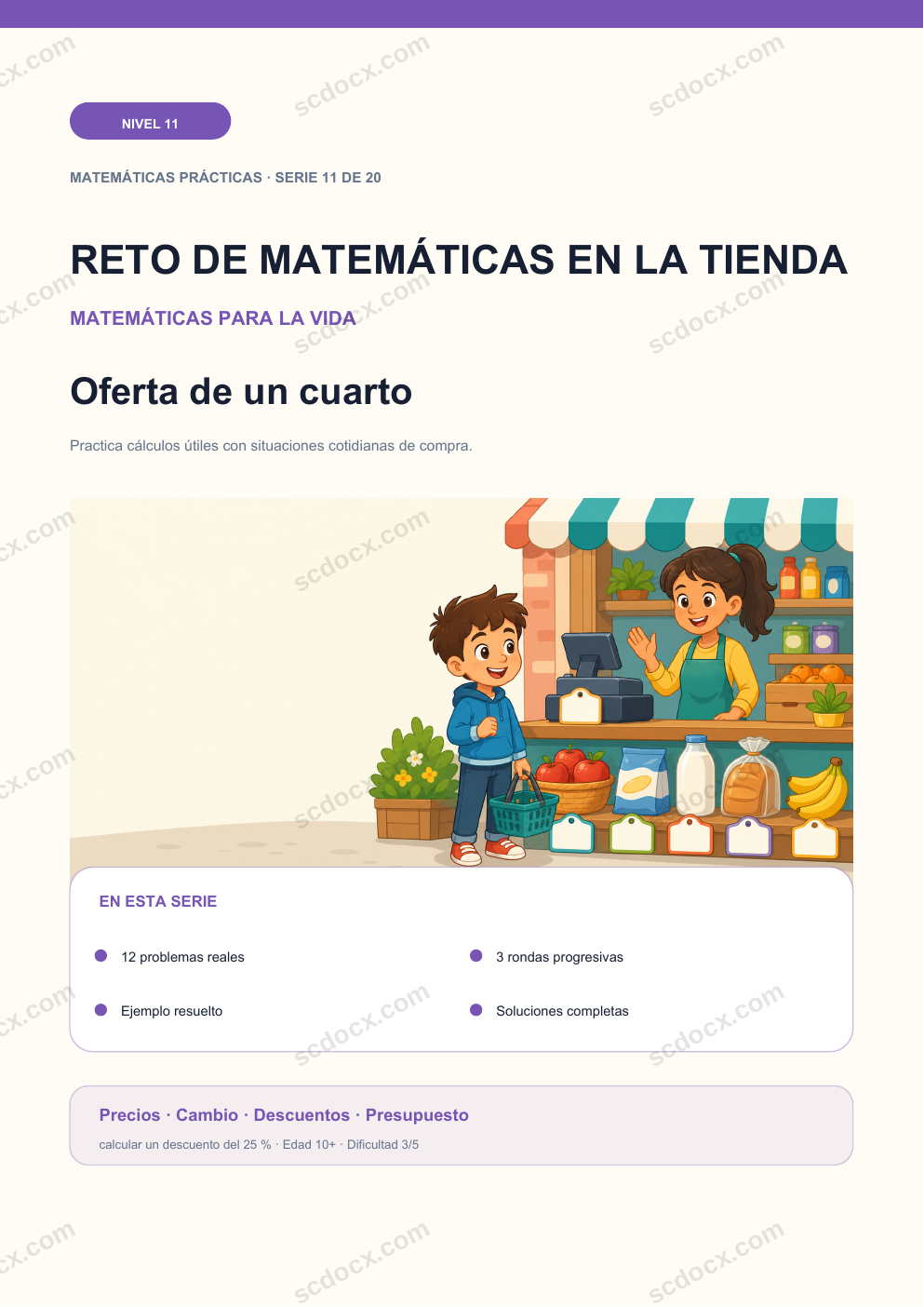 Reto de matemáticas en la tienda Nivel 11 | Oferta de un cuarto con soluciones