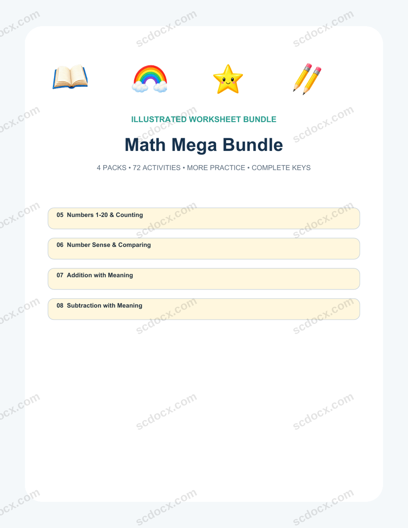 Early Math Bundle | 4 Packs, 72 Activities, 102 Pages | US Letter