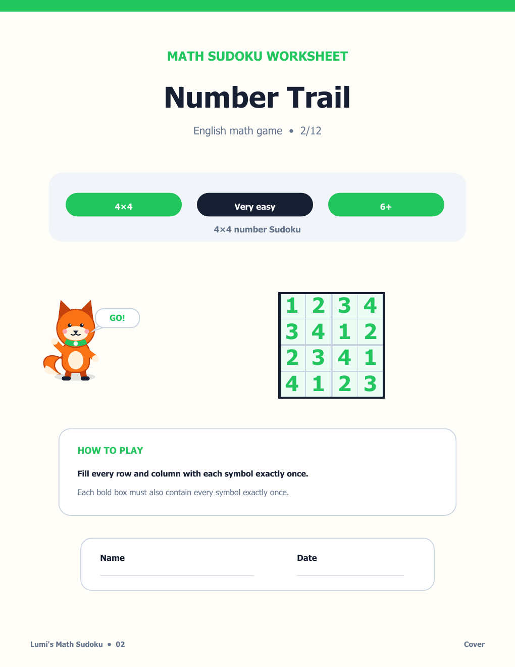 Math Sudoku in English 02 - Number Trail with Answer Key (FREE)