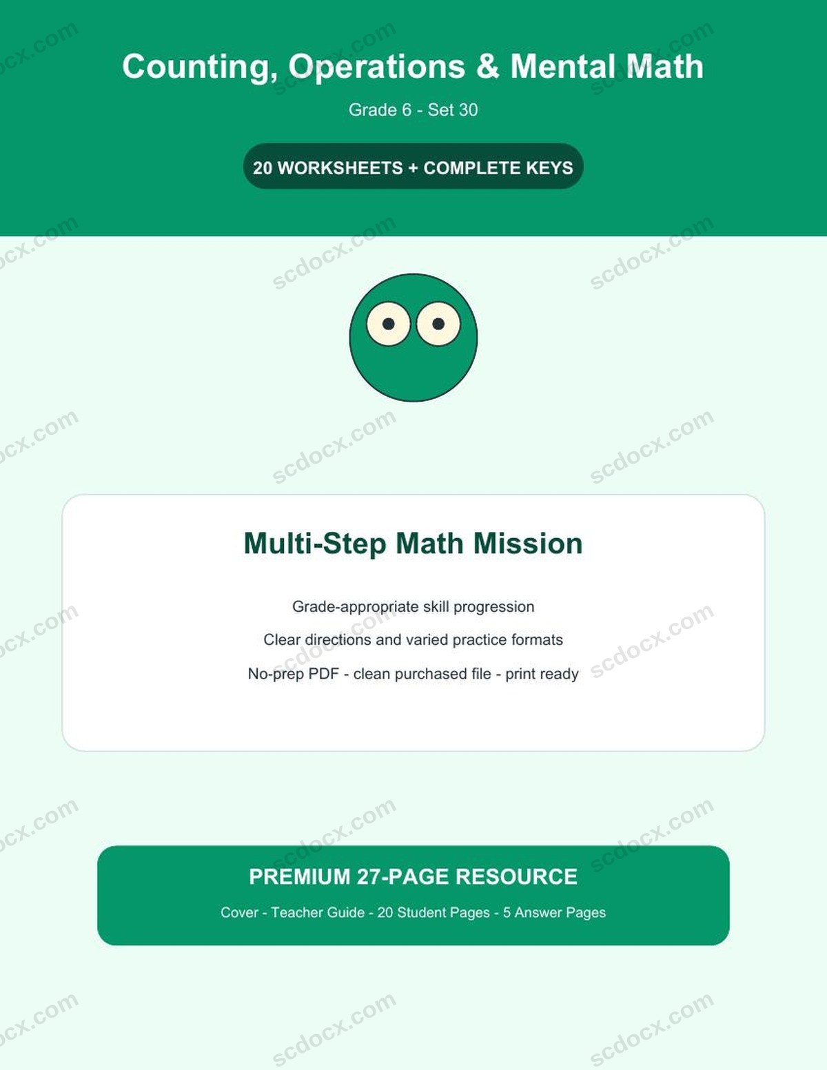 Counting, Operations & Mental Math | Grade 6 | Multi-Step Math Mission | 20 Worksheets + Answer Keys