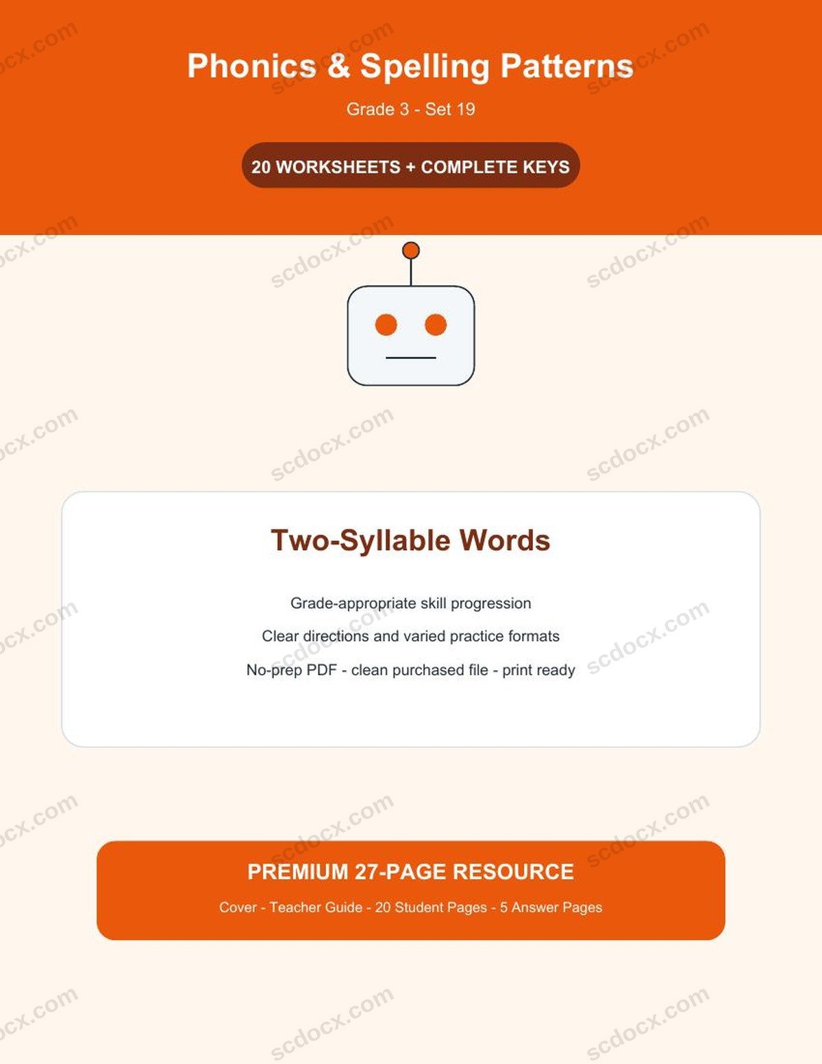 Phonics & Spelling Patterns | Grade 3 | Two-Syllable Words | 20 Worksheets + Answer Keys