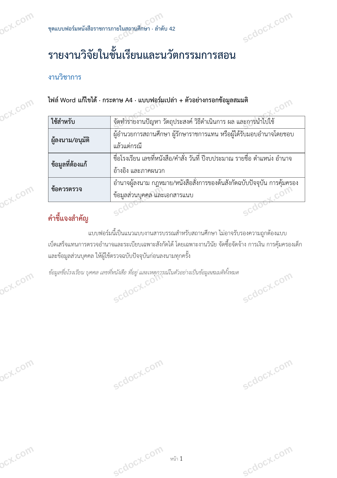 รายงานวิจัยในชั้นเรียนและนวัตกรรมการสอน
