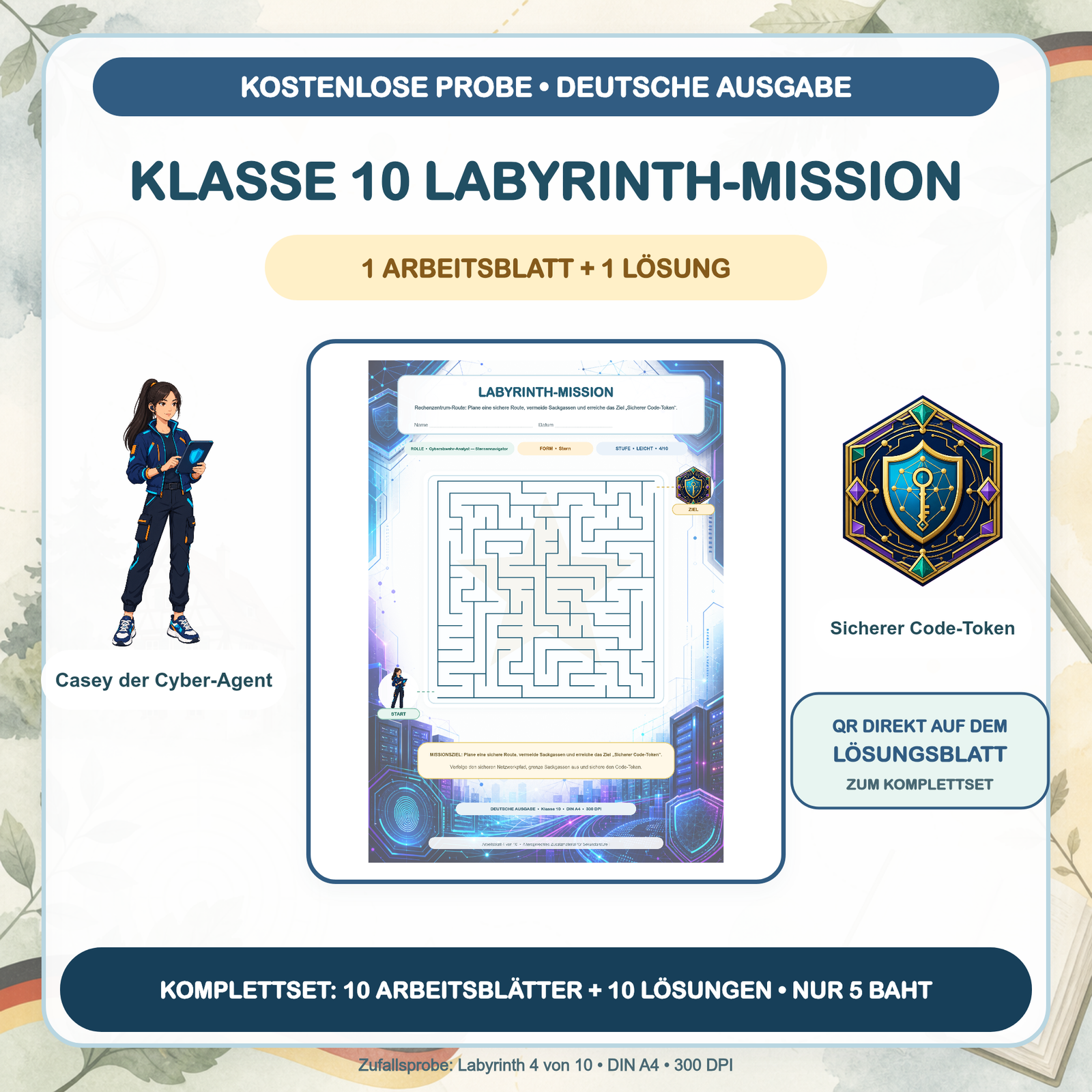 KOSTENLOSE PROBE — Labyrinth-Missionen Deutsch: Klasse 10 (1 Arbeitsblatt + Lösung)