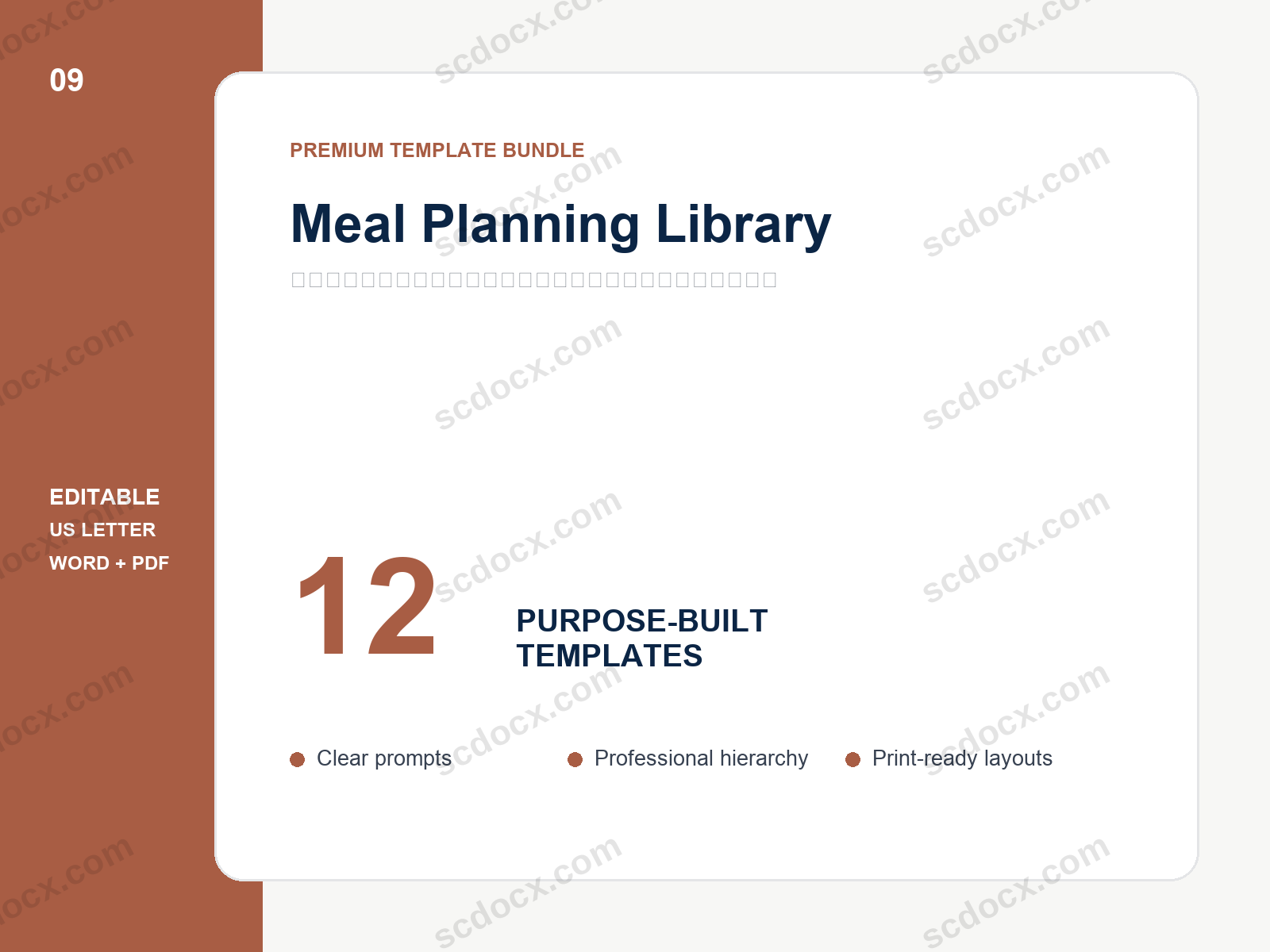 Meal Planning Library | 12 Editable US Letter Templates