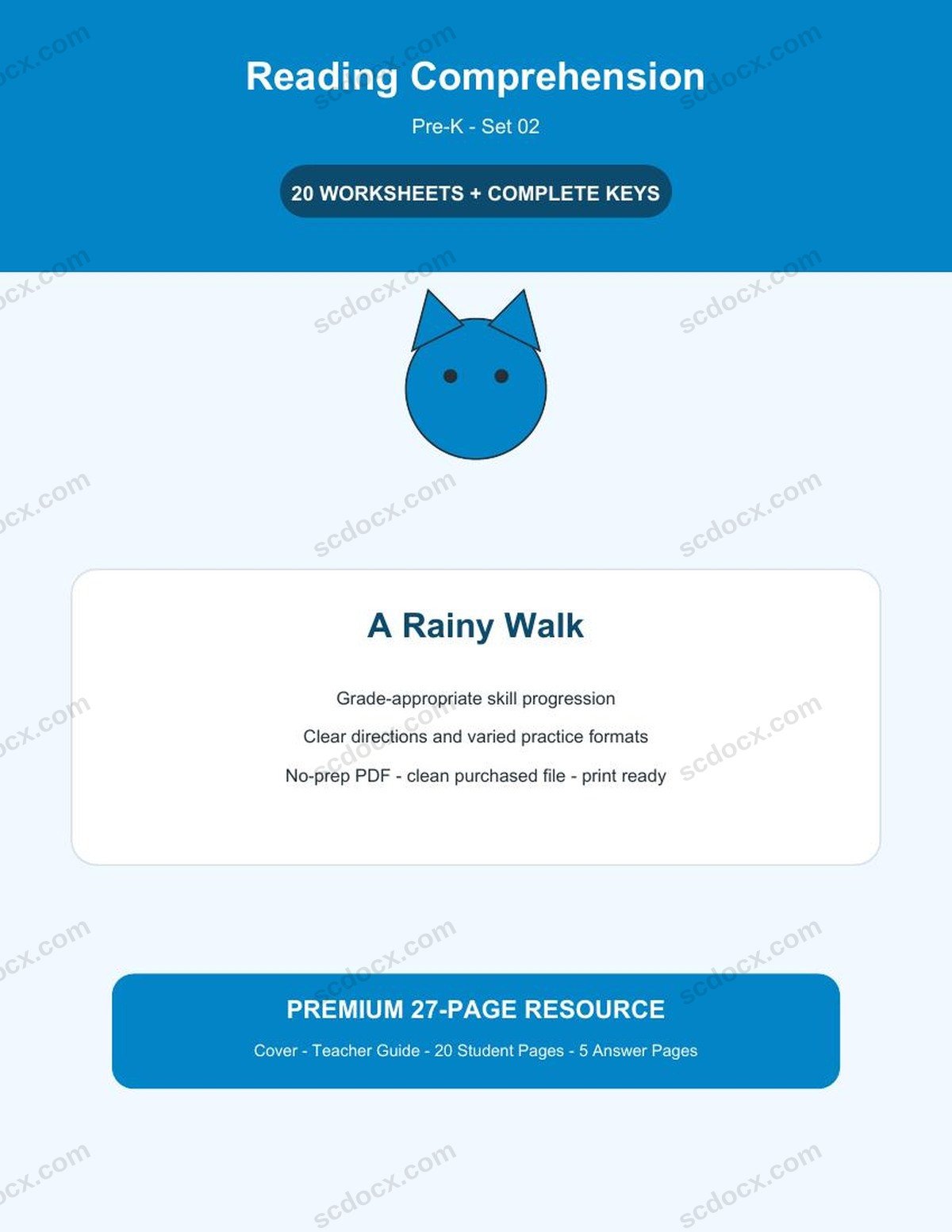 Reading Comprehension | Pre-K | A Rainy Walk | 20 Worksheets + Answer Keys