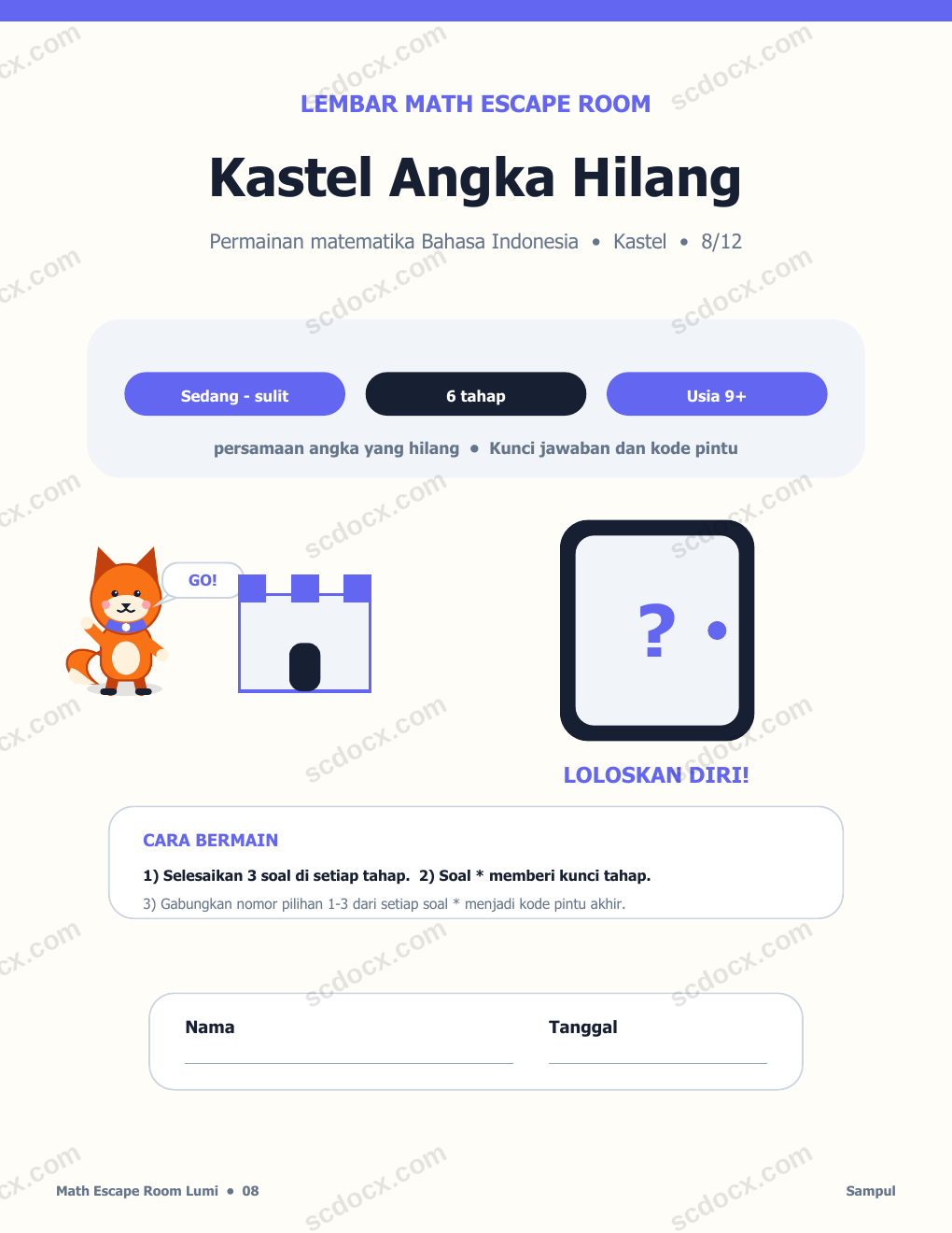 Math Escape Room Bahasa Indonesia 08 - Kastel Angka Hilang dengan Jawaban