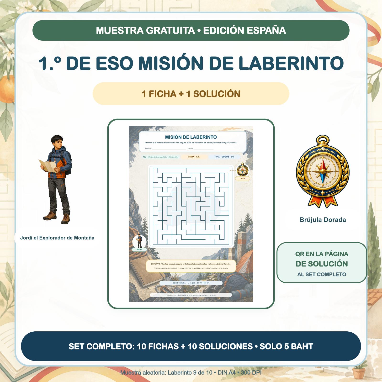 MUESTRA GRATUITA — Misiones de Laberinto España: 1.º de ESO (1 ficha + solución)