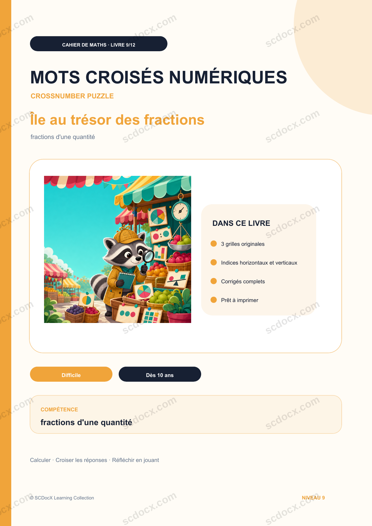 Mots croisés numériques Niveau 9 | Île au trésor des fractions avec corrigé