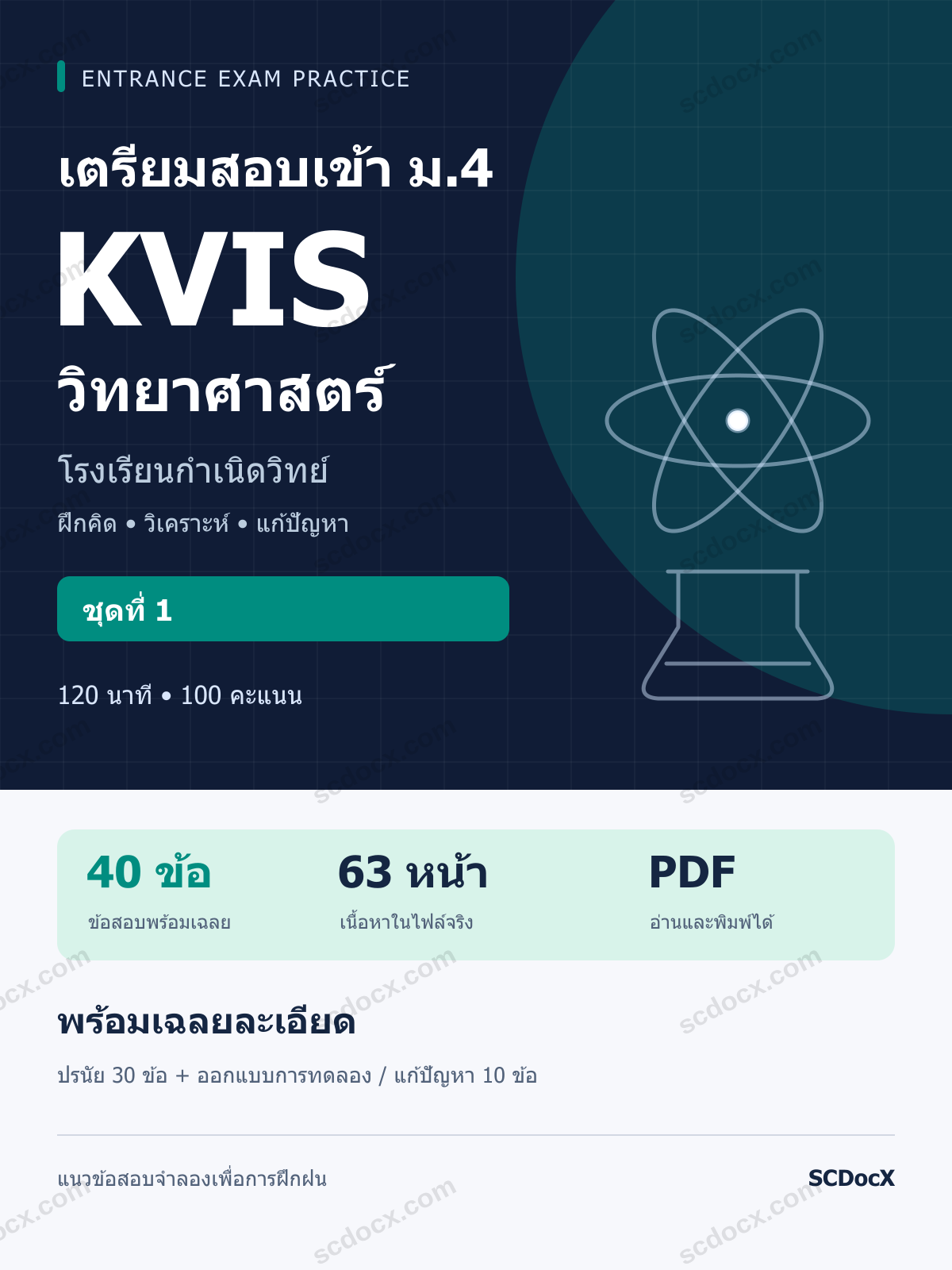 แนวข้อสอบเข้า KVIS ม.4 โรงเรียนกำเนิดวิทย์ วิทยาศาสตร์ ชุดที่ 1 พร้อมเฉลยละเอียด