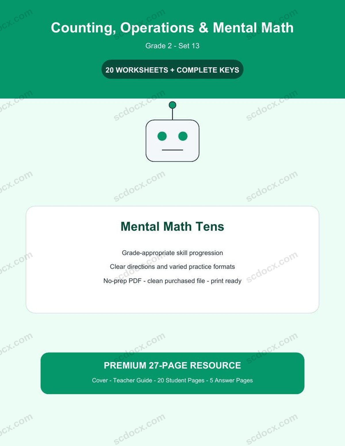 Counting, Operations & Mental Math | Grade 2 | Mental Math Tens | 20 Worksheets + Answer Keys