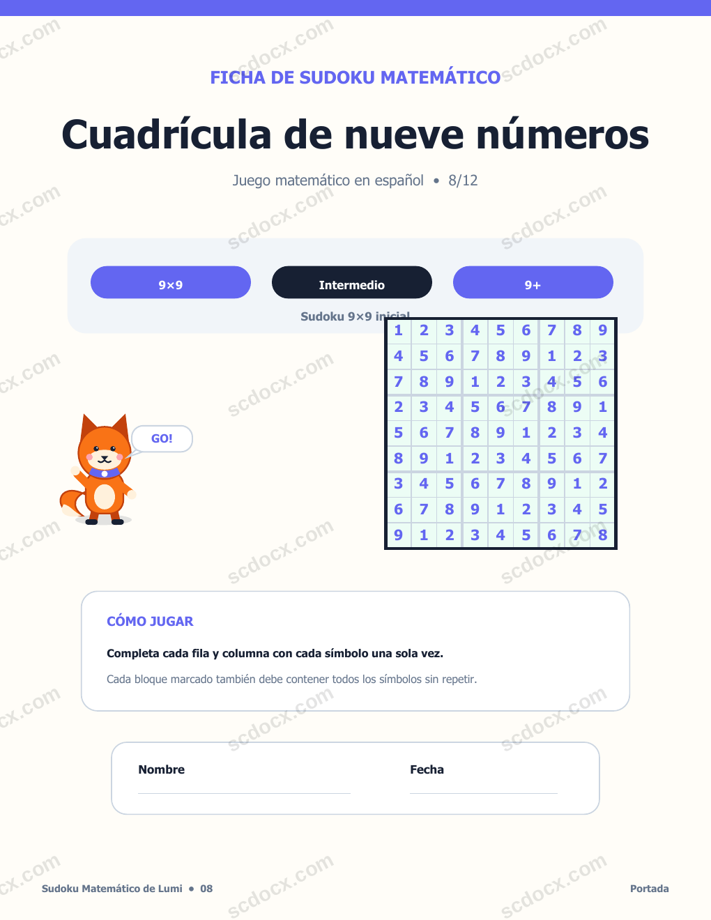 Sudoku Matemático en Español 08 - Cuadrícula de nueve números con soluciones