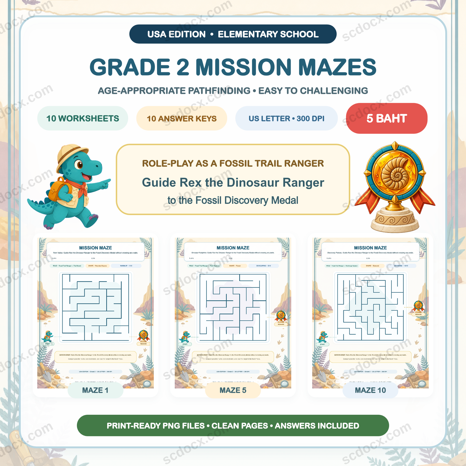 USA Edition Mission Mazes — Grade 2 (10 Worksheets + Answers)
