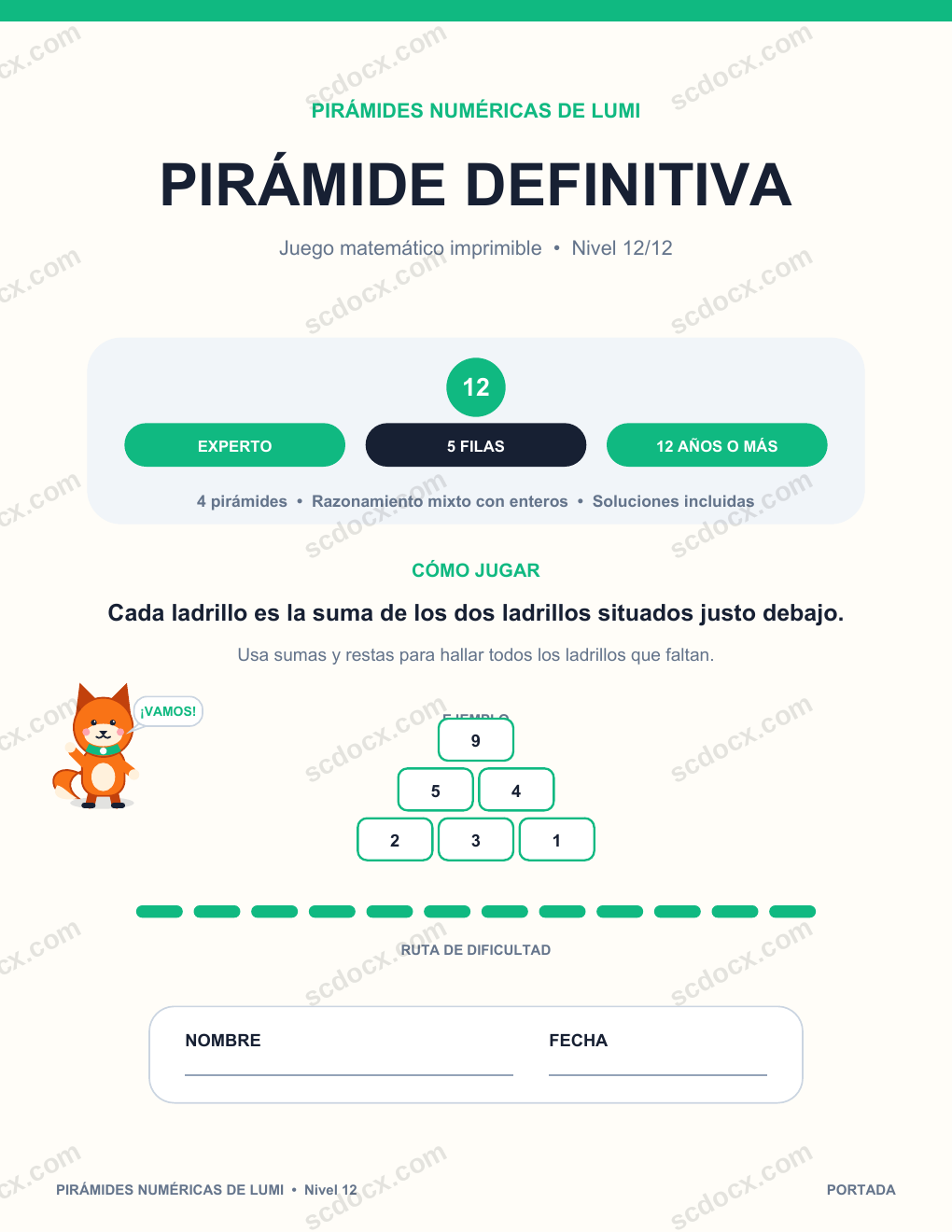 Pirámide numérica de matemáticas 12 - Pirámide definitiva con soluciones