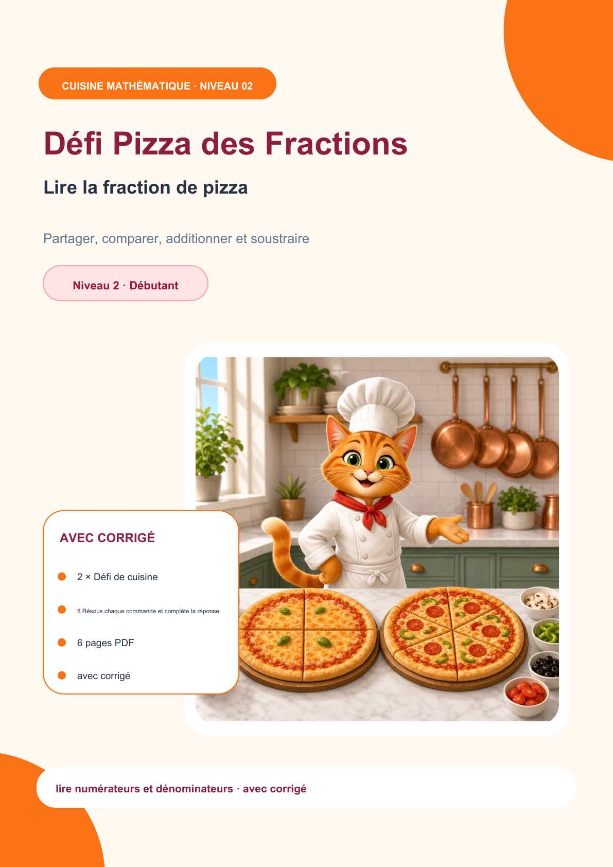 Défi Pizza des Fractions Niveau 2 | Lire la fraction de pizza avec corrigé (GRATUIT)