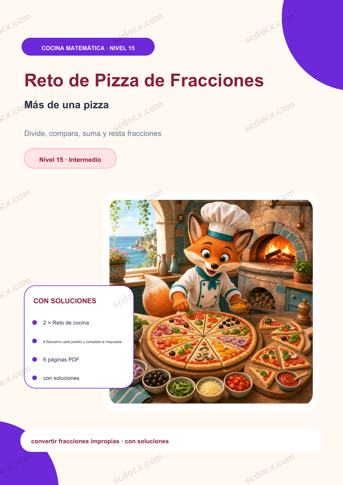 Reto de Pizza de Fracciones Nivel 15 | Más de una pizza con soluciones