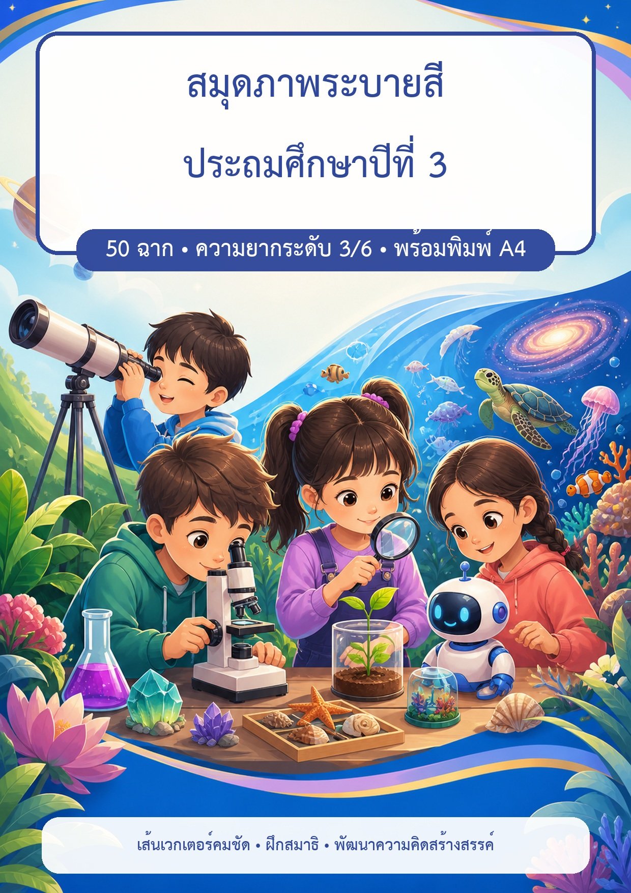 แจกฟรี | สมุดภาพระบายสี ป.3 | 50 ภาพ ฝึกสังเกตและรายละเอียด