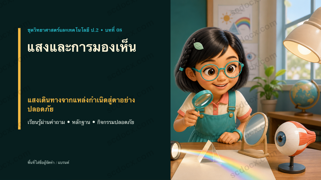 PowerPoint วิทยาศาสตร์และเทคโนโลยี ป.2 บทที่ 8 แสงและการมองเห็น