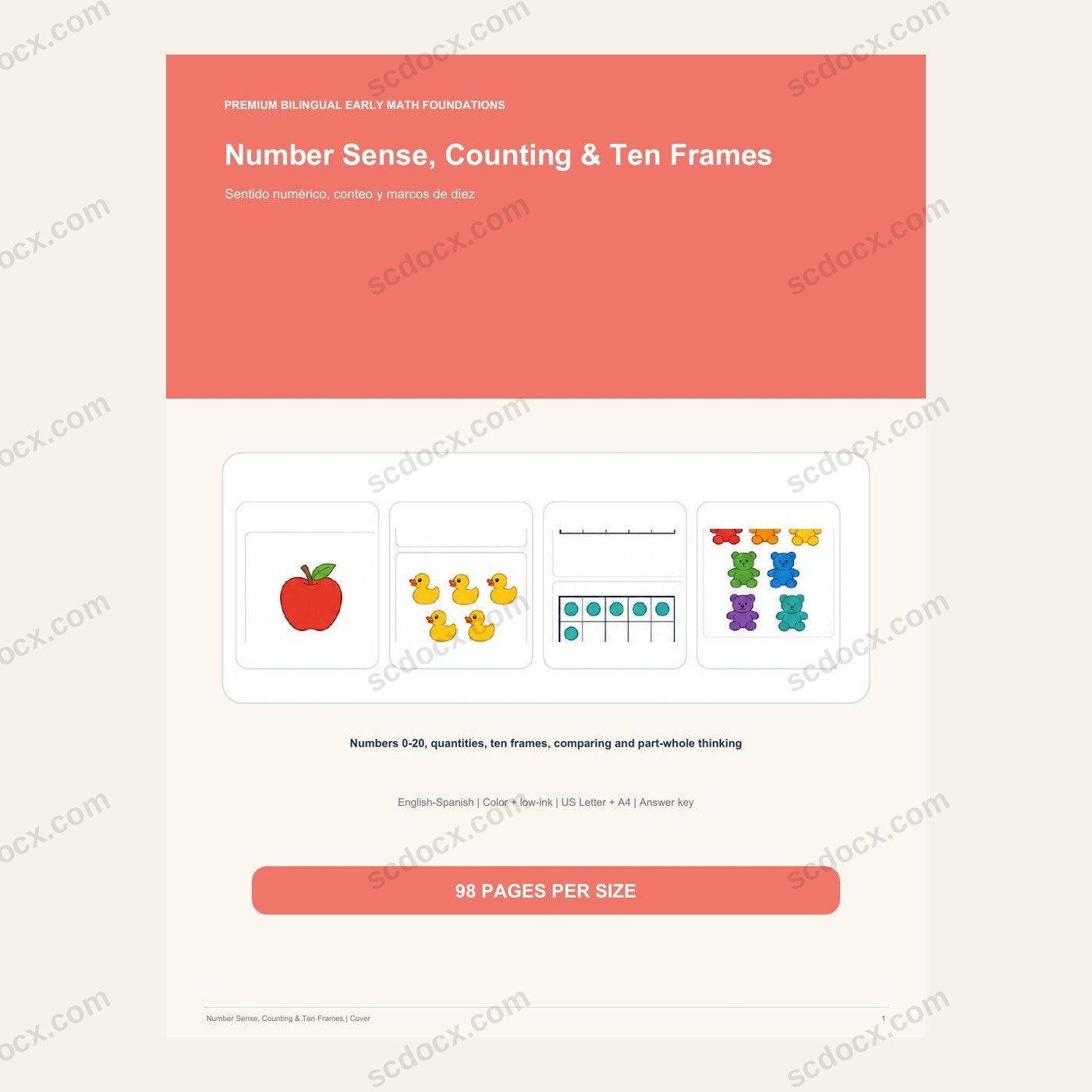 Bilingual Number Sense, Counting & Ten Frames | คณิตปฐมวัย 98 หน้า