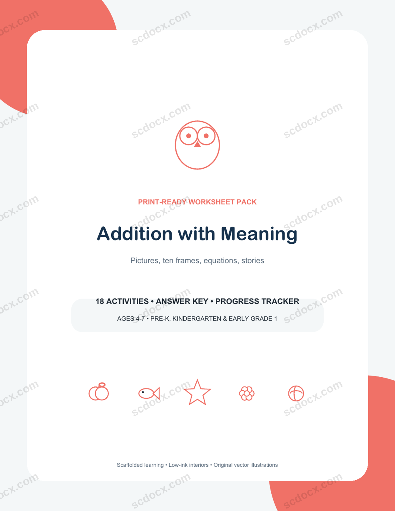 Addition with Meaning | Pictures, Ten Frames & Word Problems | US Letter