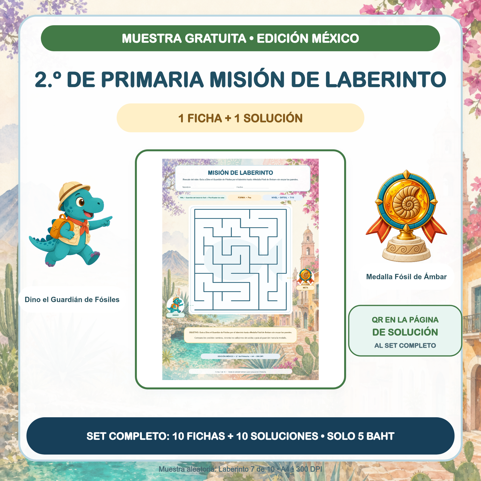 MUESTRA GRATUITA — Misiones de Laberinto México: 2.º de Primaria (1 ficha + solución)