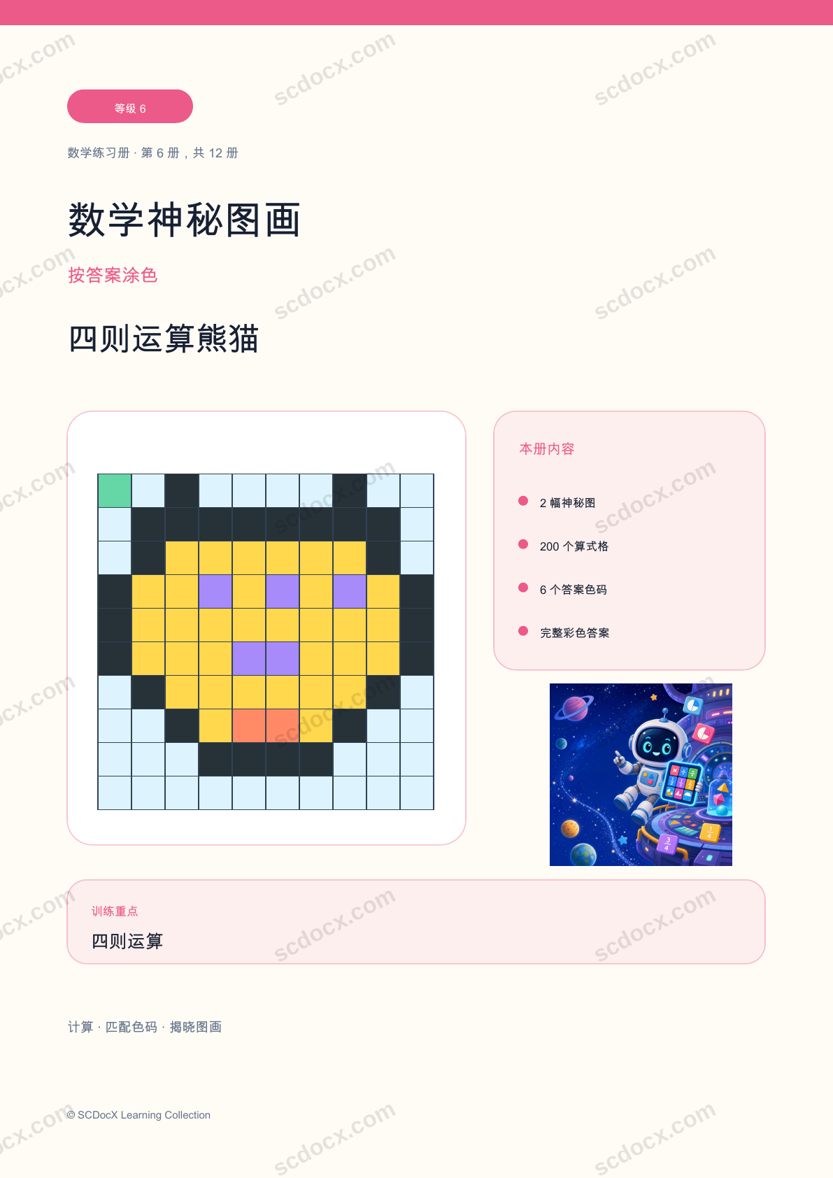 数学神秘图画 等级 6｜四则运算熊猫（含答案）