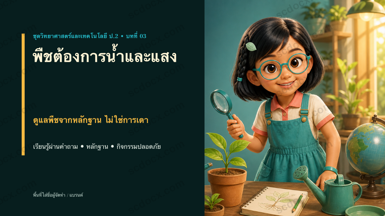 PowerPoint วิทยาศาสตร์และเทคโนโลยี ป.2 บทที่ 3 พืชต้องการน้ำและแสง
