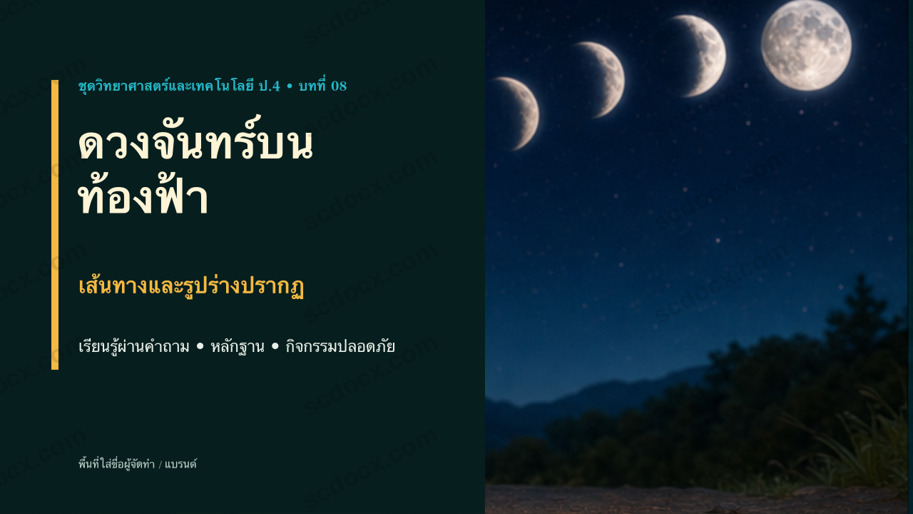 PowerPoint วิทยาศาสตร์และเทคโนโลยี ป.4 บทที่ 8 ดวงจันทร์บนท้องฟ้า
