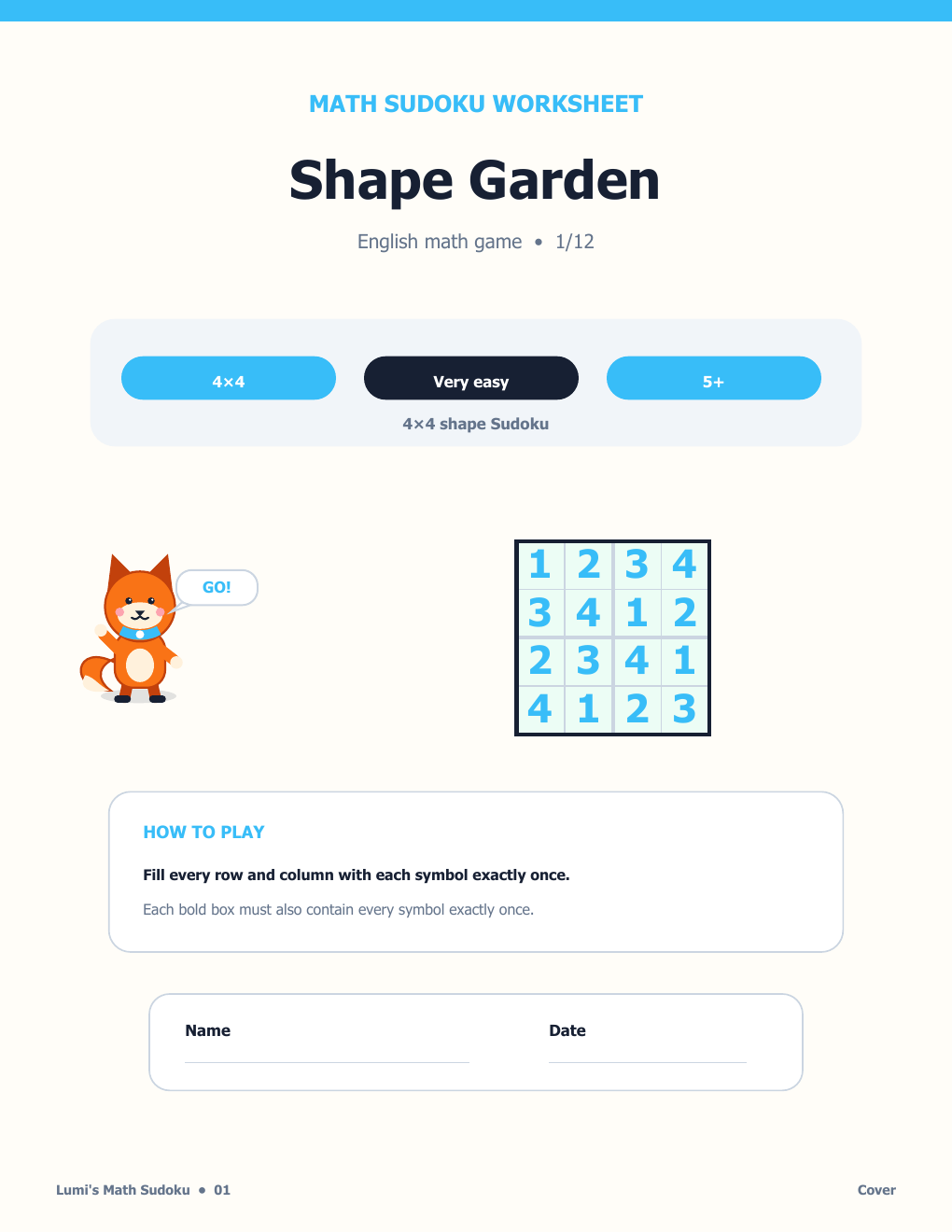 Math Sudoku in English 01 - Shape Garden with Answer Key (FREE)