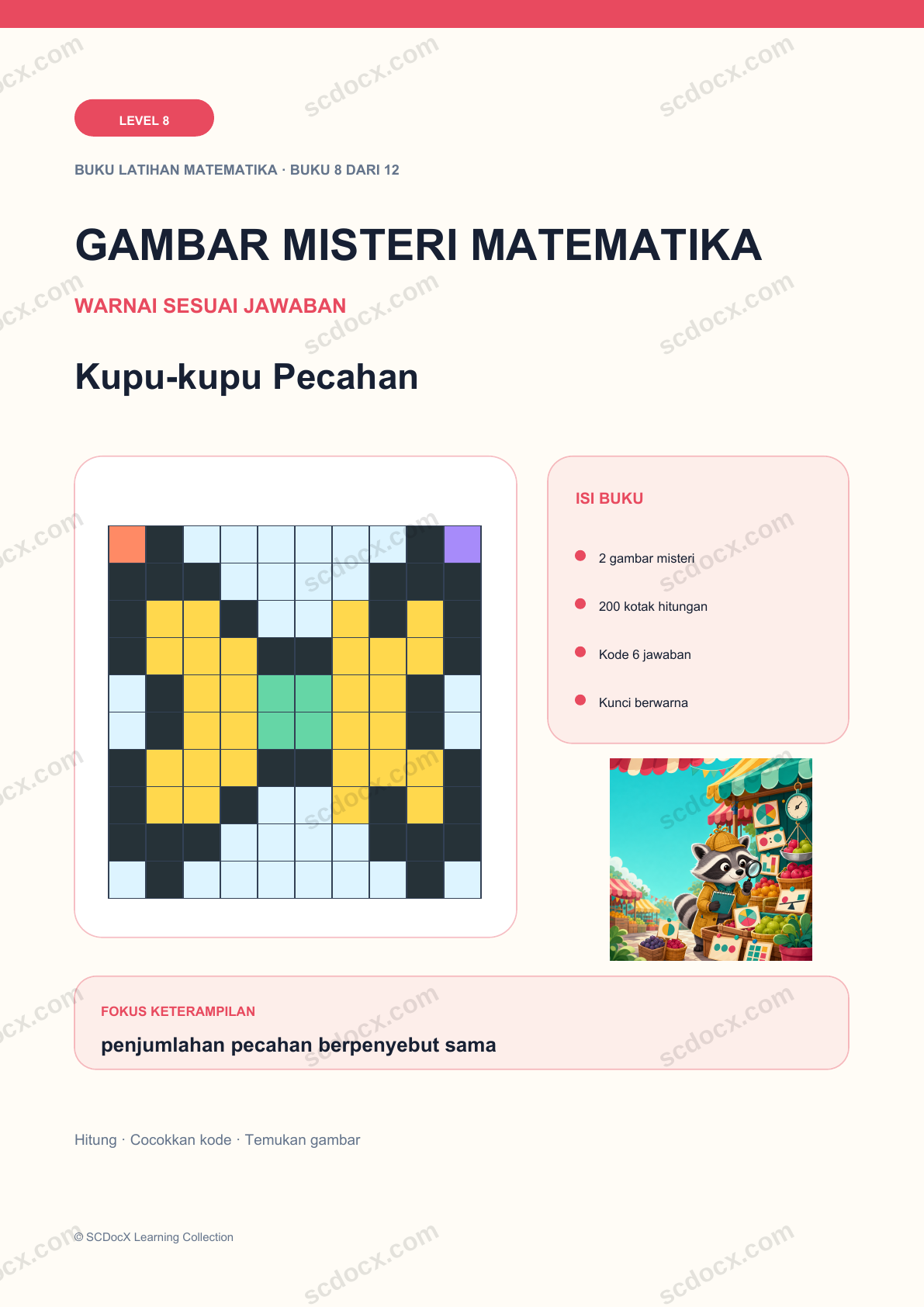 Gambar Misteri Matematika Level 8 | Kupu-kupu Pecahan dengan Jawaban
