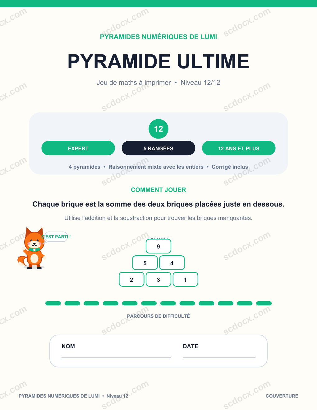 Pyramide numérique de mathématiques 12 - Pyramide ultime avec corrigé