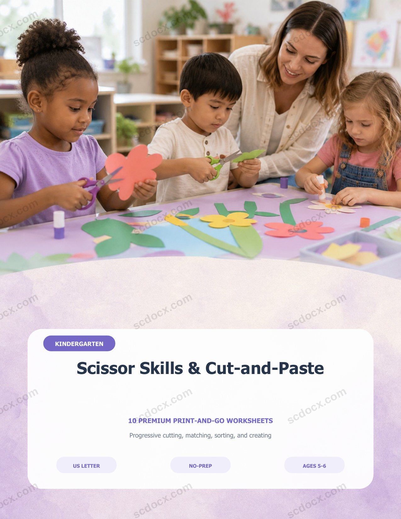 USA Scissor Skills & Cut-and-Paste | Kindergarten | 10 Premium Worksheets
