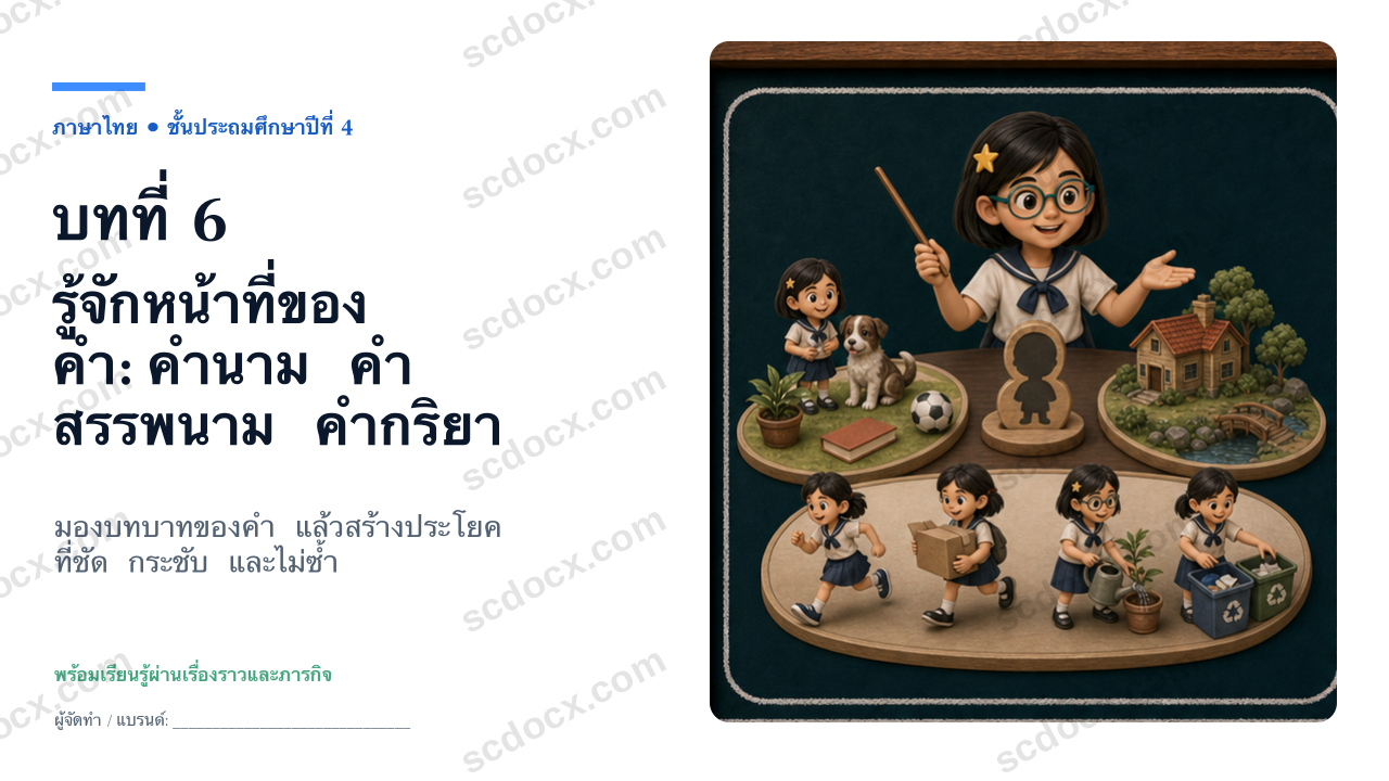 PowerPoint ภาษาไทย ป.4 บทที่ 6 คำนาม สรรพนาม กริยา