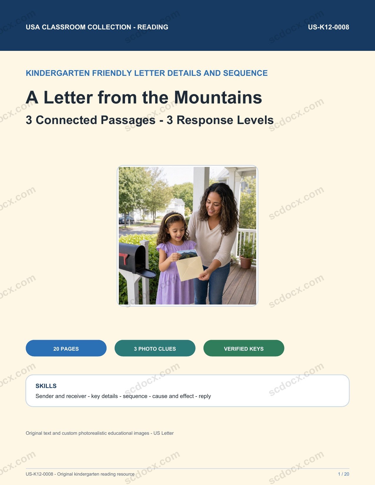 A Letter from the Mountains | Kindergarten Friendly Letter Details & Sequence | US-K12-0008