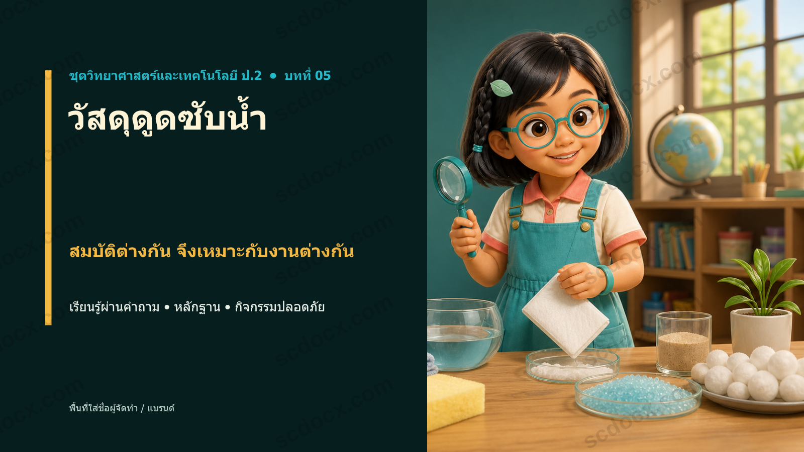 PowerPoint วิทยาศาสตร์ ป.2 บทที่ 05 วัสดุดูดซับน้ำ พร้อมสอน