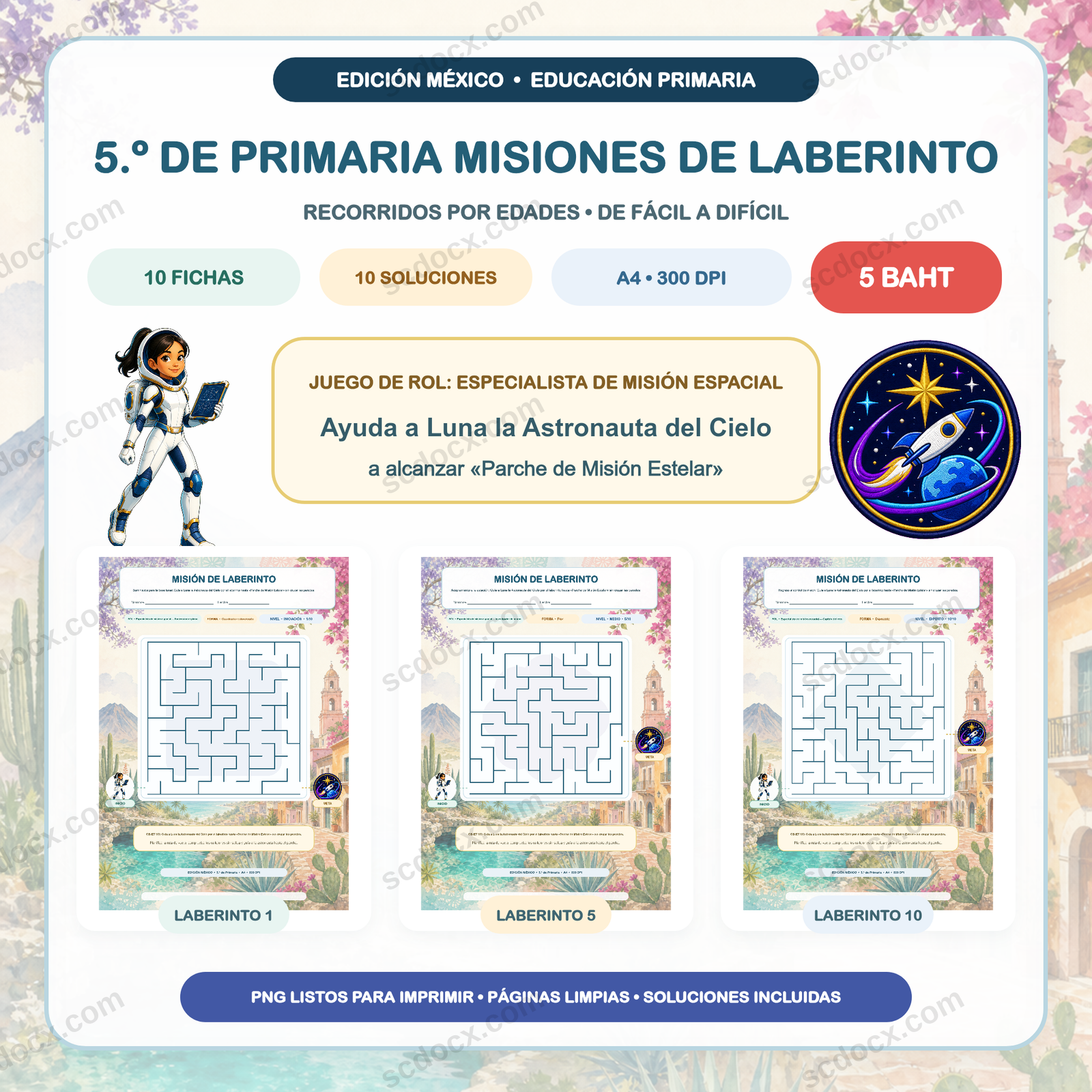 Edición México Misiones de Laberinto — 5.º de Primaria (10 fichas + soluciones)