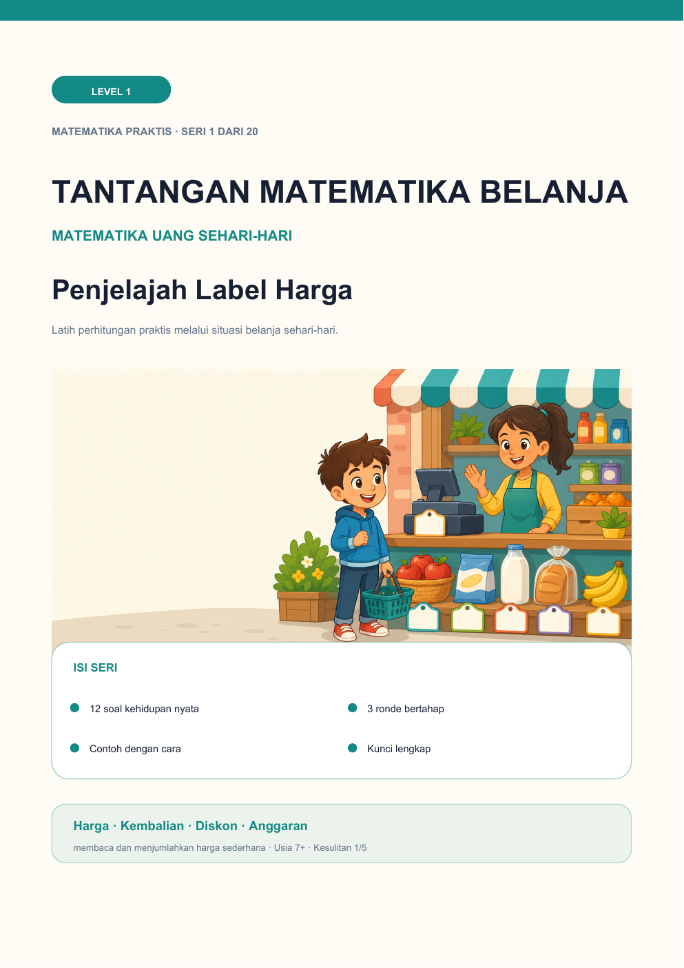 Tantangan Matematika Belanja Level 1 | Penjelajah Label Harga dengan Jawaban