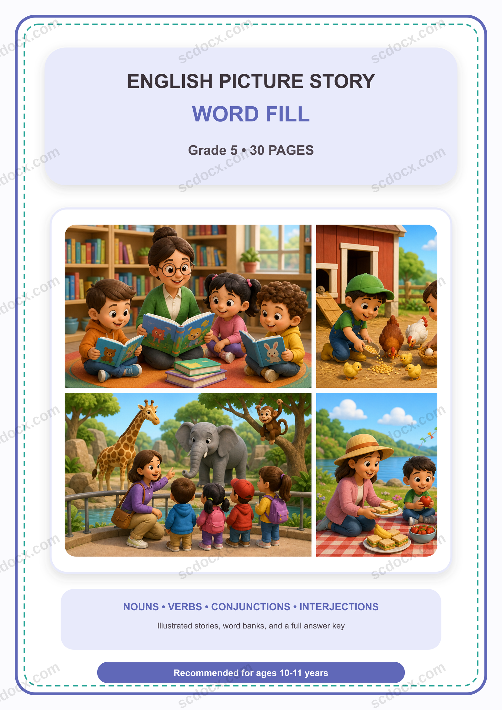 แบบฝึกเติมคำภาษาอังกฤษในเรื่องจากภาพ ป.5 | 30 หน้า พร้อมเฉลย 30 หน้า PDF + PNG