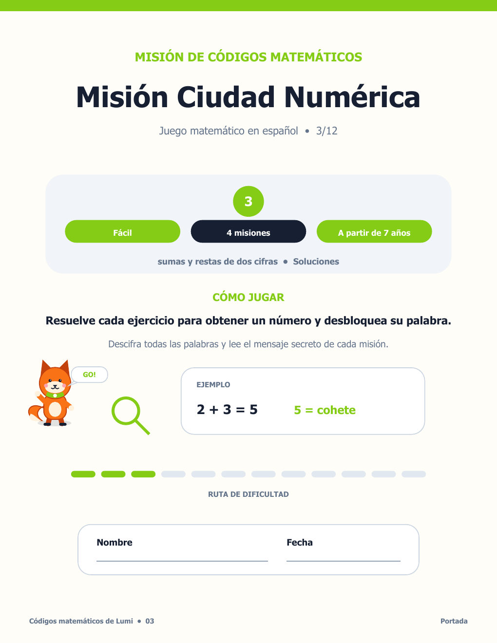 Juego de códigos matemáticos en español 03 - Misión Ciudad Numérica con soluciones (GRATIS)