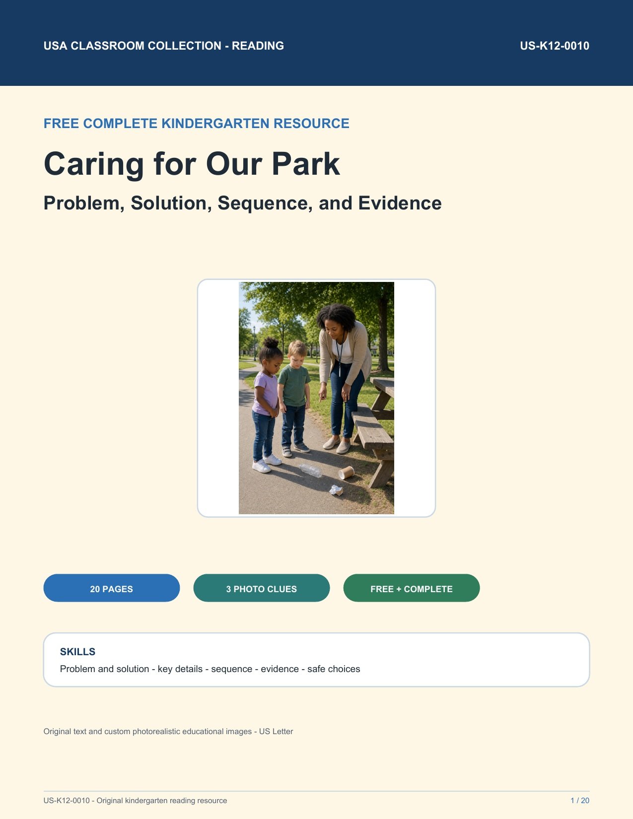 Caring for Our Park | Free Kindergarten Reading Comprehension | US-K12-0010